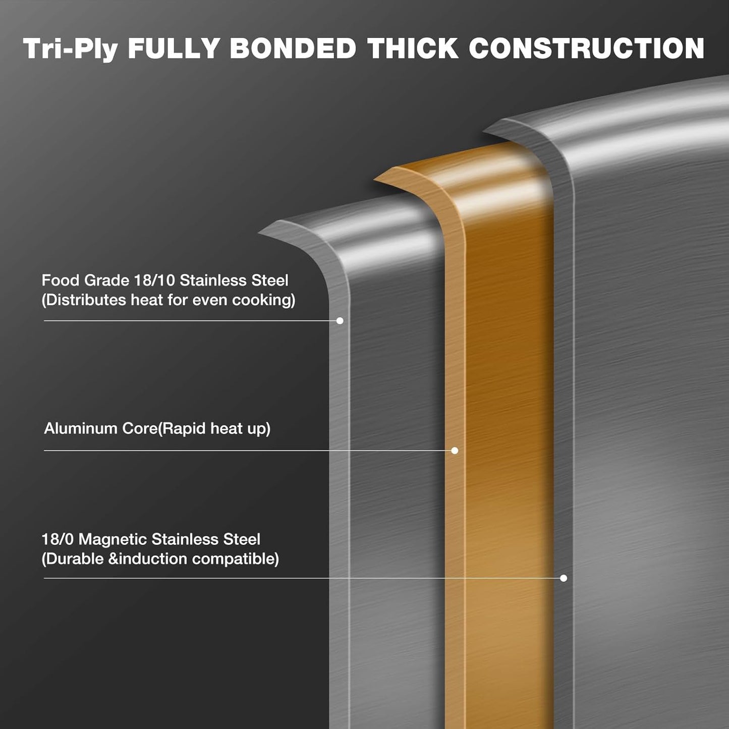 14 Inch Stainless Steel Paella Pan with Lid,Frying Pan, Tri-Ply Even Heating, Induction Ready & Dishwasher Safe – Great for Camping, Parties, Family Gatherings