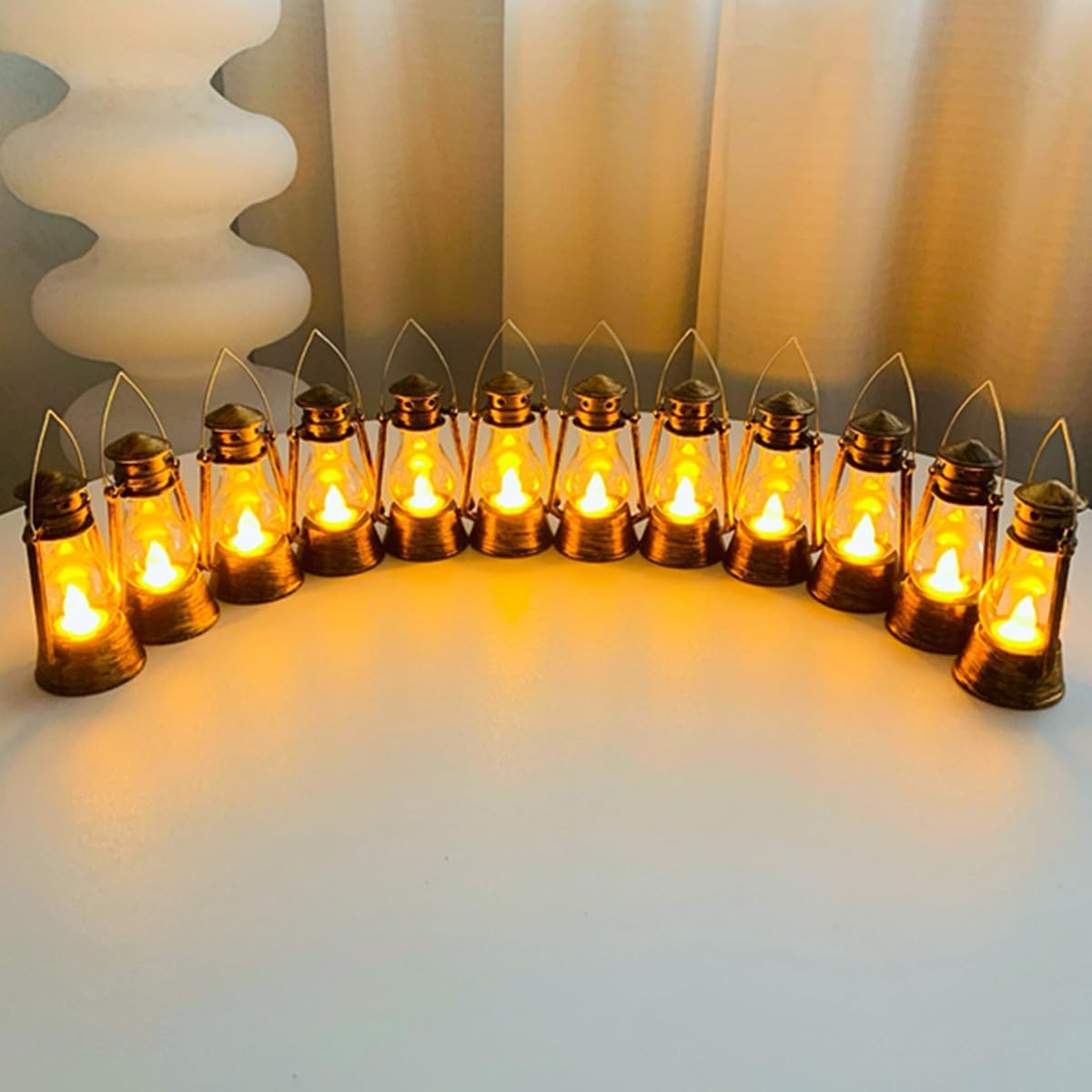 12 Pack Mini Lantern for Little Cowboy Centerpieces Tables Ideas Western Party Favor Decorations Wedding Decor Camping with 4inch Flickering LED Candle, Vintage Table Toppers Decorative