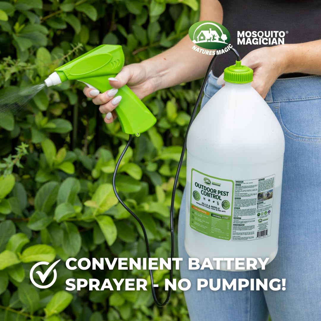 Mosquito Magician Handheld Battery Operated Mosquito Sprayer - User-Friendly - Ideal for Yards, Lawns, Patios - with 2 Gallon Ready to Use Liquid Spray Solution - Kills Mosquitoes, Fleas, Fire Ants
