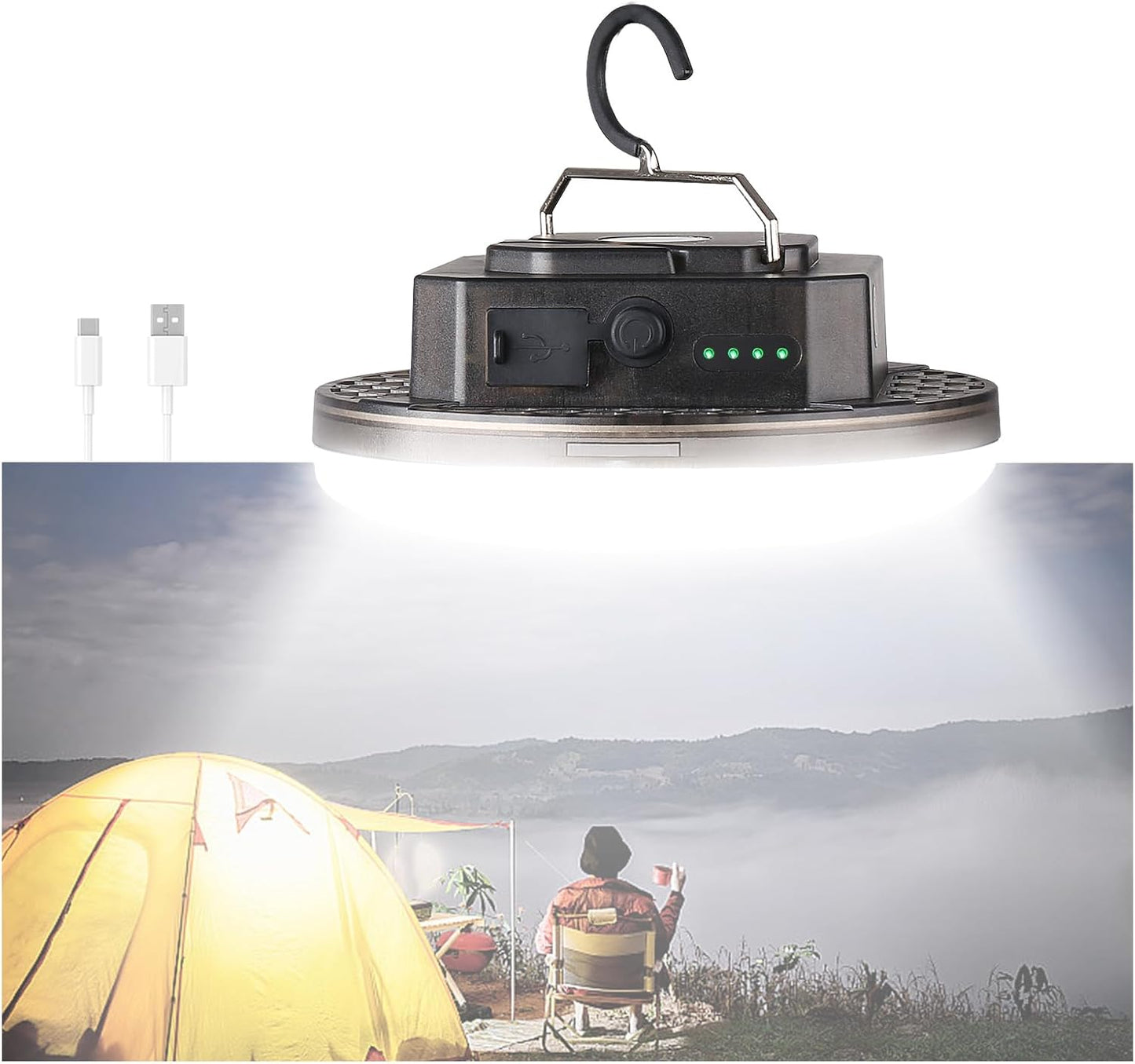 12000mAh (45W) Camping Hanging Tent Light Emergency Power Outage Lantern Home Use 4000LM 3 Modes IPX5 Waterproof Outdoor Walking Rock Climbing Work Rechargeable Camping Light