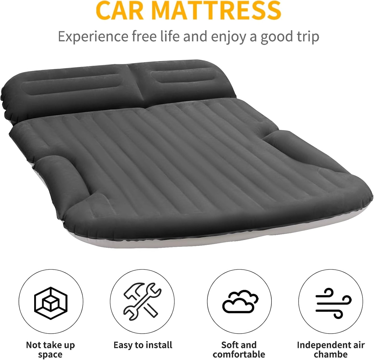 KMZ SUV Air Mattress Thickened and Double-Sided Flocking Travel Camping Bed with 2 Pillows & Electric Pump Dedicated Mobile Cushion Inflatable Bed for SUV Trunk and Rear Seat (Dark Gray)
