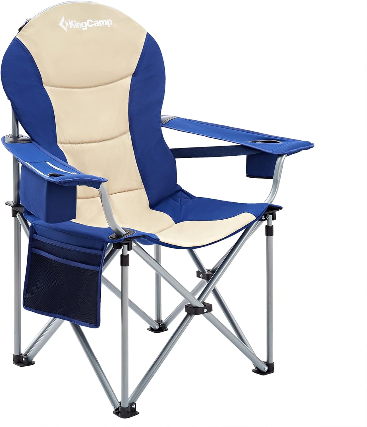 KingCamp Heavy Duty Camping Chair Lumbar Back Support Folding Deluxe Seat with Cooler Bag and Armrest Cup Holder