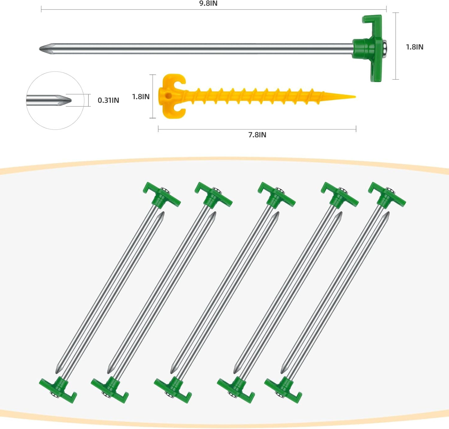 12+2PCS Tent Stakes Heavy Duty Camping Stakes,AVOFOREST 9.8inch Non-Rust Metal Tent Pegs Ground Stakes Tent Spikes Camping,Garden,Hiking Green