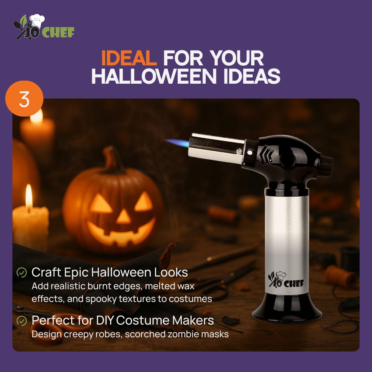 Jo Chef Kitchen Torch with Butane Included – Refillable butane torch Lighter with Safety Lock & Adjustable Flame, Culinary Blow Torch for Cooking, Creme Brulee and Soldering 2 Cans (3.38oz) Included