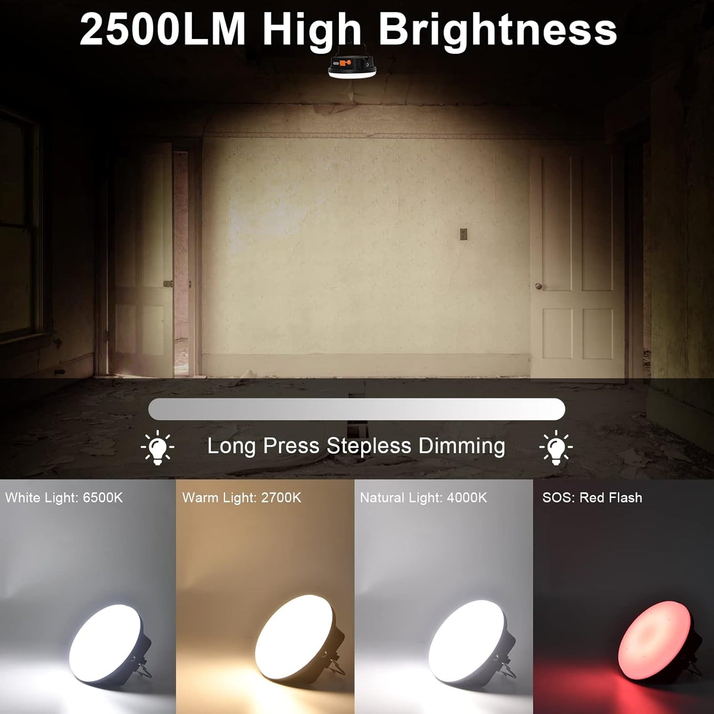 10000mAh 30W Rechargeable Camping Light with Remote 2500LM 2700/4000/6500K LED Camping Lantern Portable Camping Light IP65 Waterproof Tent Light Power Failure Emergency Survival Kits