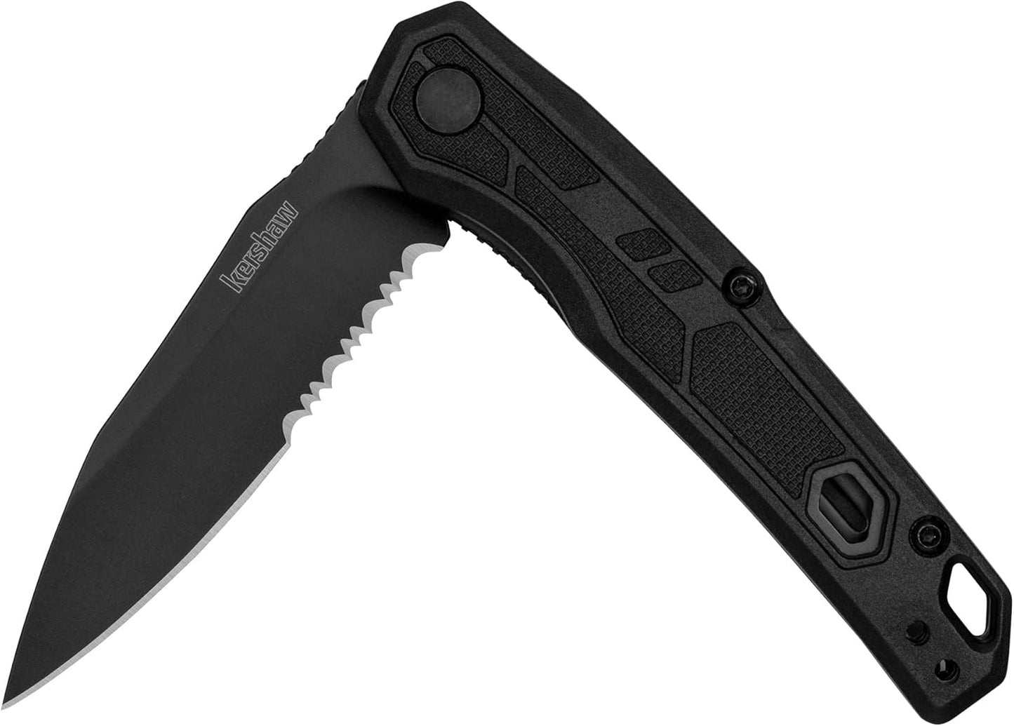 Kershaw Appa Folding Serrated Tactical Pocket Knife, Assisted Opening, 2.75 inch Serrated Black Blade and Handle, Small, Lightweight Every Day Carry