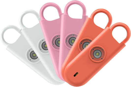 140dB Personal Safety Alarm for Women, 6 Pack Safe Alarm Protection Keychain with Strobe Light & Low Battery Notice, Security Siren Self Defense for Seniors College Girls(White+Pink+Orange)