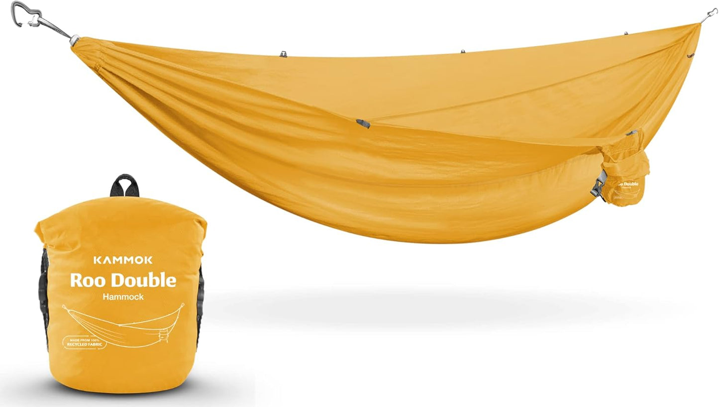 KAMMOK: Roo Double Hammock | Made from Strong & 100% Recycled Water Resistant Ripstop Fabric | Comfortable, Packable, Lightweight (Lifetime Adventure Grade Warranty), Sunflower Gold