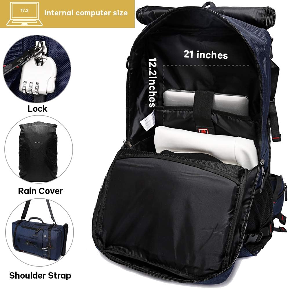 KAKA Travel Backpack, Carry On Backpack Durable Convertible Duffle Bag Fit for 15.6 Inch Laptop for Men and Women(Medium 35L)