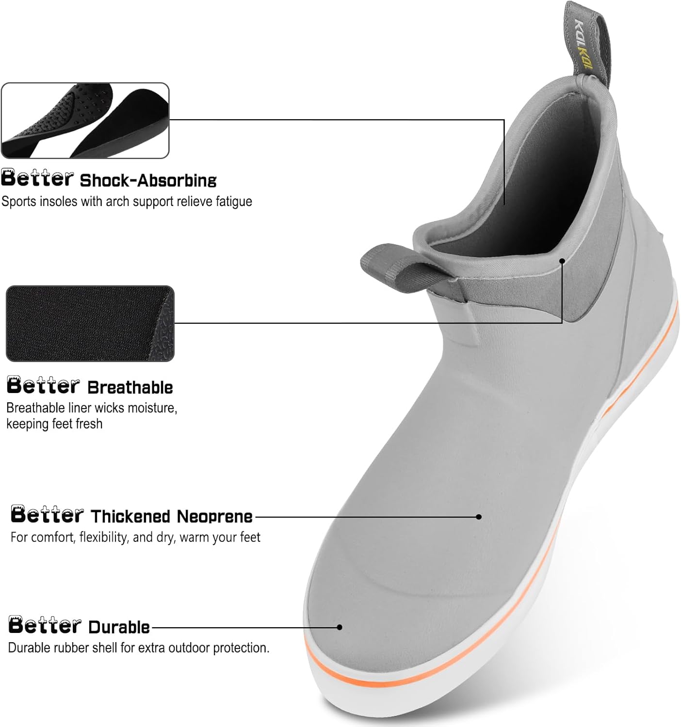 Kalkal Men's Deck Boots, Waterproof Fishing Rain Boots with High Traction, Men's Rubber Boots For Gardening Fishing Boating Camping Sailing