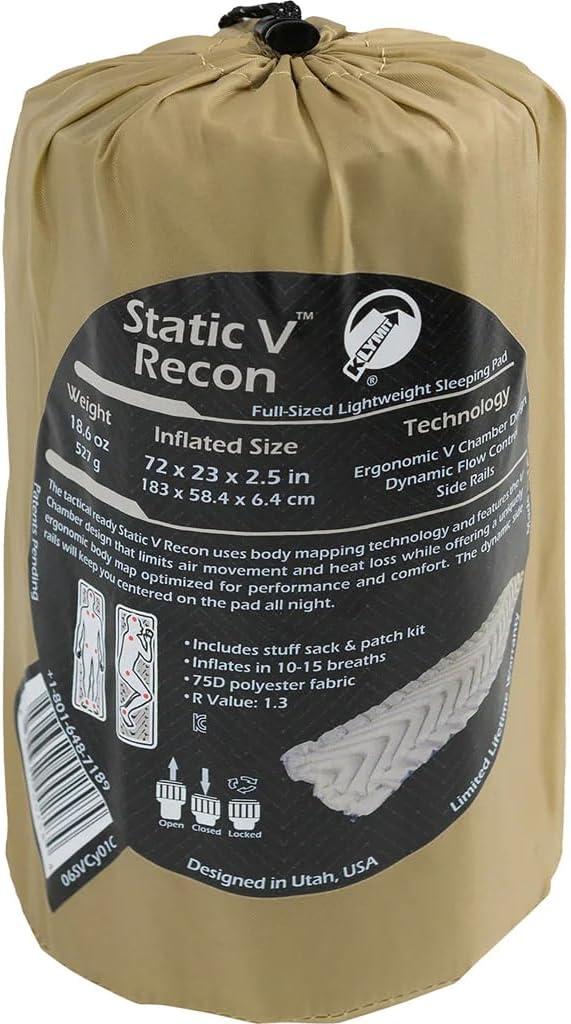 Klymit Static V Inflatable Sleeping Pad for Camping, Lightweight Hiking and Backpacking Air Bed, 3 Inch Thick, Coyote Sand