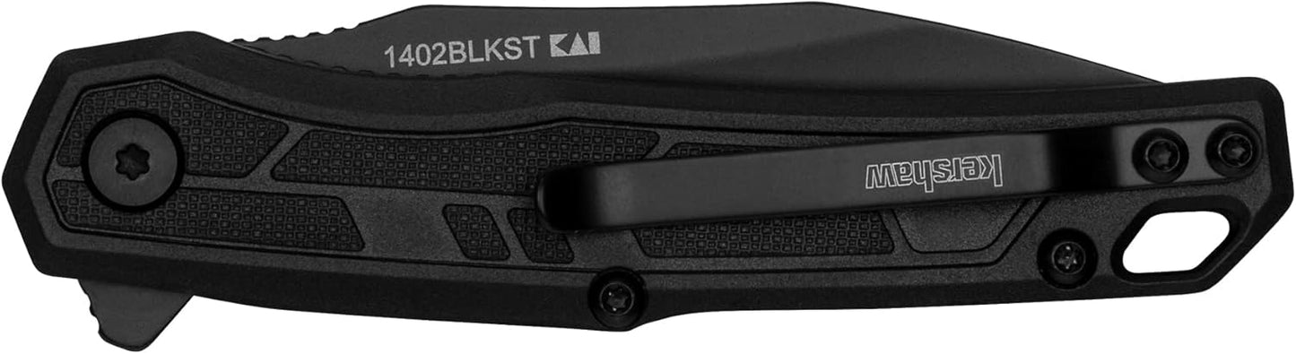 Kershaw Appa Folding Serrated Tactical Pocket Knife, Assisted Opening, 2.75 inch Serrated Black Blade and Handle, Small, Lightweight Every Day Carry