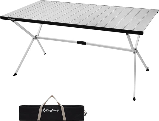 KingCamp Camping Table Roll up Aluminum Folding Table Lightweight Large Portable Foldable Camp Table for Picnic Camping Barbecue Backyard Beach Tailgate Indoor Outdoor, 4-6 Person, Support 120lbs