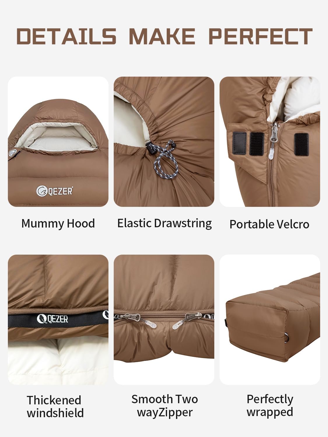 0 Degree Sleeping Bag for Adults 650 Fill Power Down Sleeping Bag for Cold Weather -20F / -8F / 0F / 10F Large Lightweight