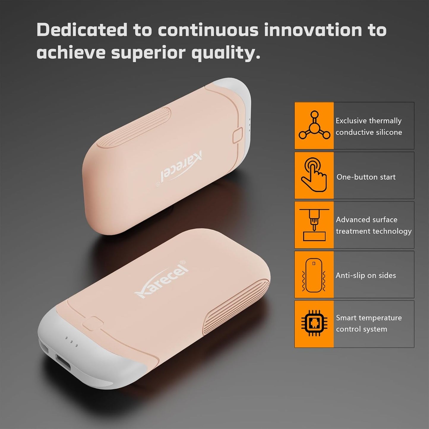 Karecel Hand Warmers Rechargeable 2 Pack, 10,000mAh Thermally Conductive Silicone Hand Warmers for 360° Double-Sided Heat, Portable Pocket-Sized USB Electric Handwarmer, Electronic Gifts for Men Women