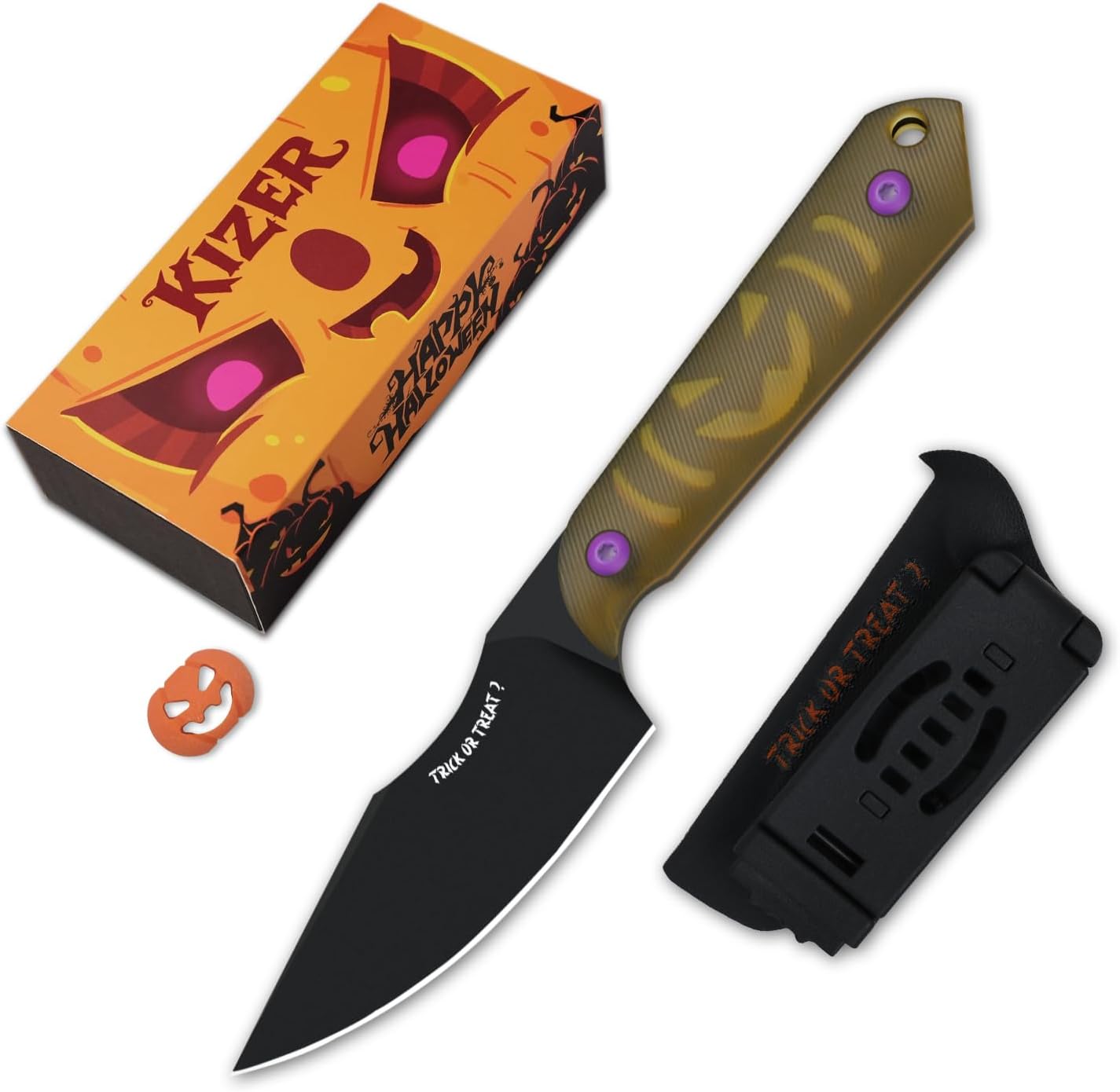 Kizer Mini Harpoon Fixed Blade Knife with Sheath, 3” 3V Blade Hunting Knife with PEI Handle, Camping Fixed Blade Small EDC Knives for Men Women Gift 1040SHW1