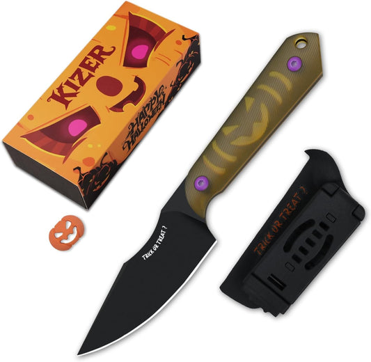 Kizer Mini Harpoon Fixed Blade Knife with Sheath, 3” 3V Blade Hunting Knife with PEI Handle, Camping Fixed Blade Small EDC Knives for Men Women Gift 1040SHW1