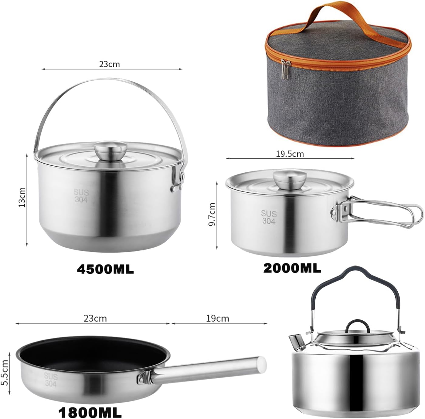 Jorunhe 7PCS Camping Cooking Set,Camping Cookware Mess Kit,304 Stainless Steel Camping Cookware with Travel Tote Bag for Camping Outdoor Cooking & Picnic,RVs