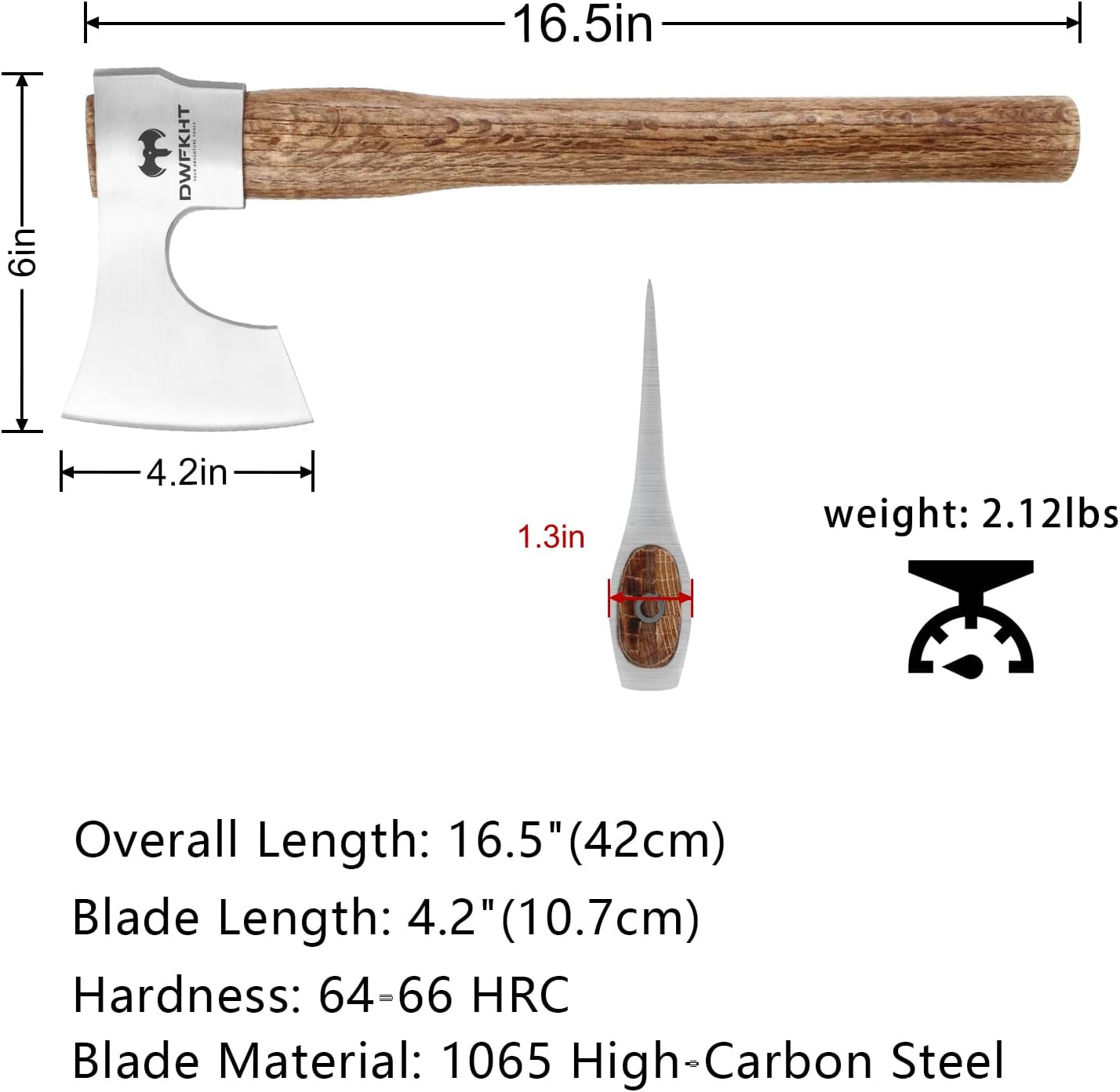 16.5" Throwing Axe, Throwing Hatchet with 1065 High Carbon Steel & Beech Wood Handle, Perfect for Axe Throwing Games, Competition and Recreation, Ideal Gift for Men (Silver Gray)