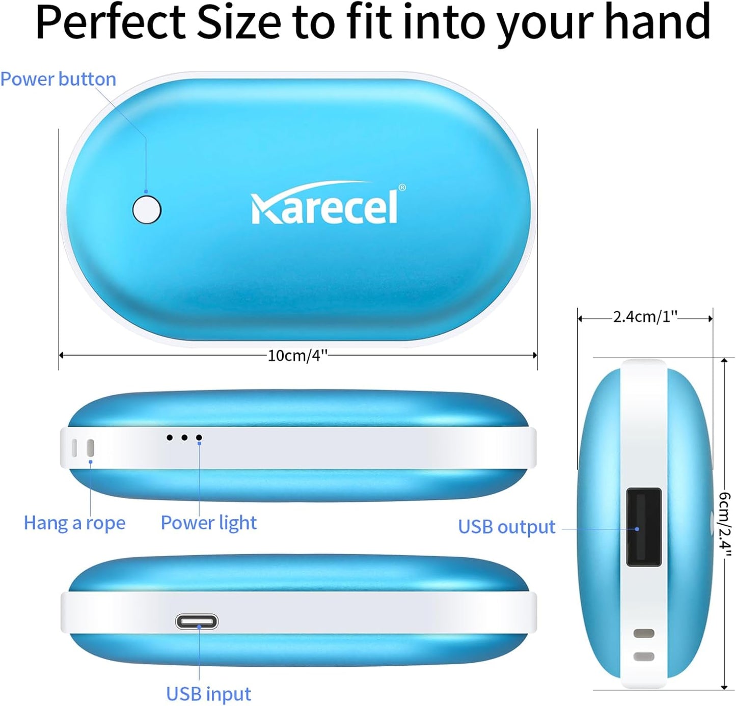 Karecel Rechargeable Hand Warmer, 5200mAh Double-Sided Instant Heating Electric Hand Warmer Power Bank, Up to 11Hrs, USB Portable Handwarmer Pocket Heater, Tech Gifts for Men Women, Winter Essentials