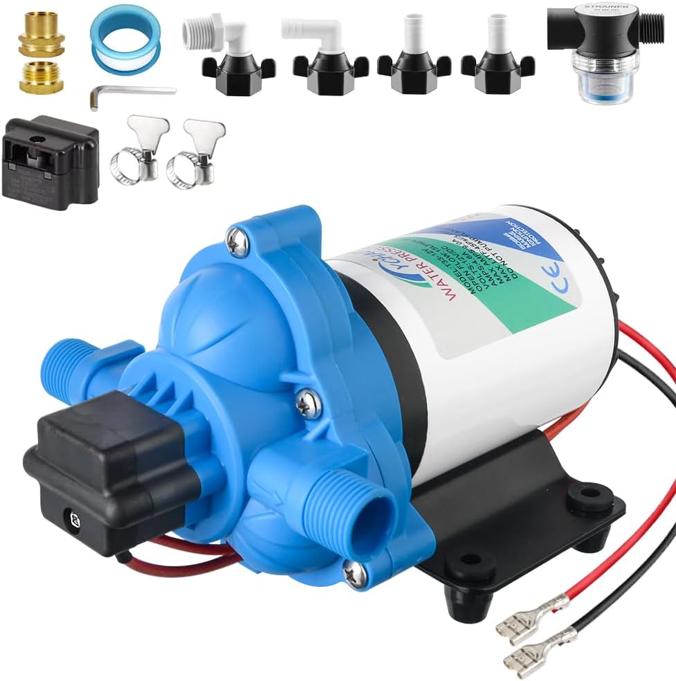 12V Electric High Pressure Water Pump with Diaphragm, Inline Water Transfer Pump, Camper Water System, On-Demand Water Pressure Booster Pump for Garden Hose & Water Pumps