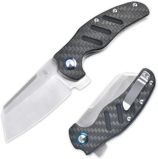 Kizer C01c (XL) Sheepdog Pocket Knife, 154CM Sheepsfoot Blade Folding Knife with Gray Carbon Fiber G10 Handle, Camping Knives with Clip for Men Women, EDC Hunting Survival Knives, V5488C3