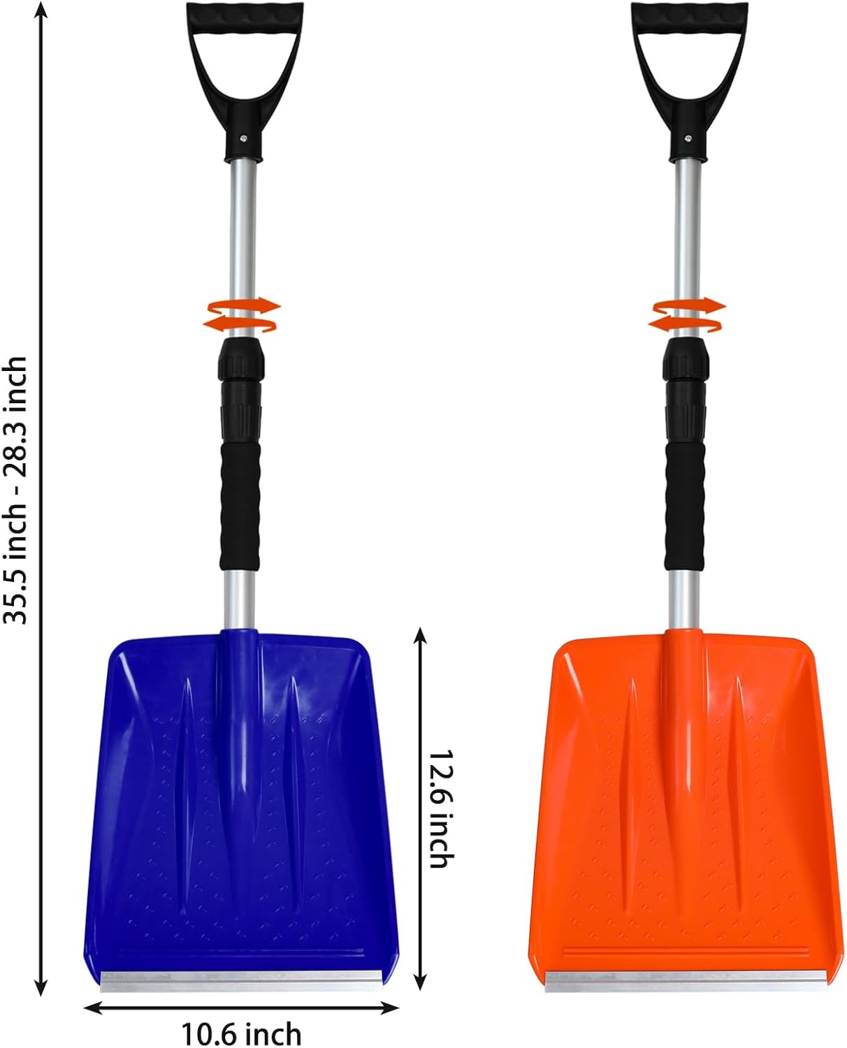 Kids Snow Shovel with D-Grip Handle, Aluminum Blade, Toddler Snow Shovel for Car Trunk, Emergencies, Driveways, and Car Snow Removal. (Age 3+, 2 Packs)