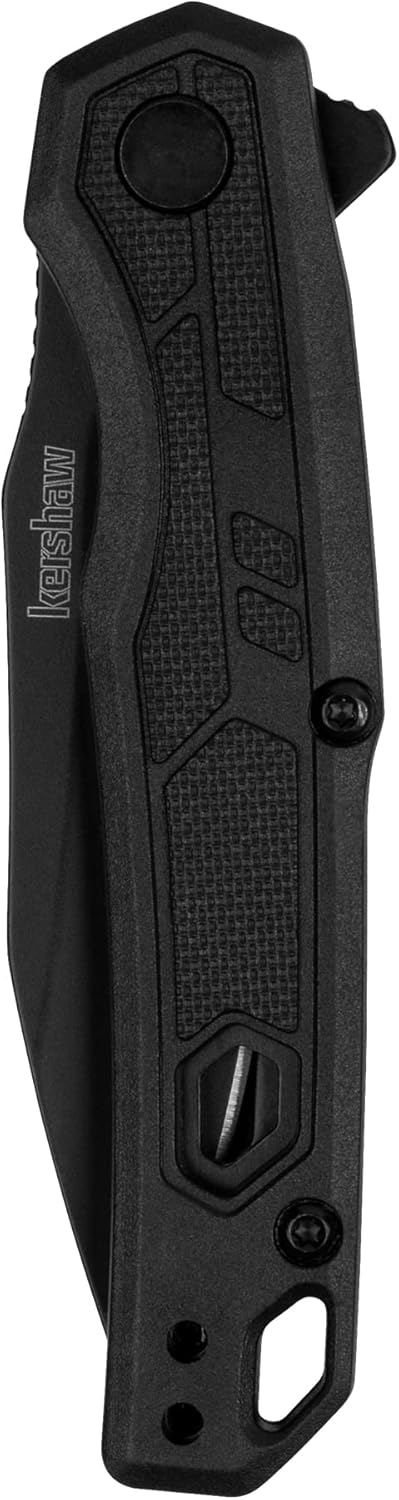 Kershaw Appa Folding Serrated Tactical Pocket Knife, Assisted Opening, 2.75 inch Serrated Black Blade and Handle, Small, Lightweight Every Day Carry