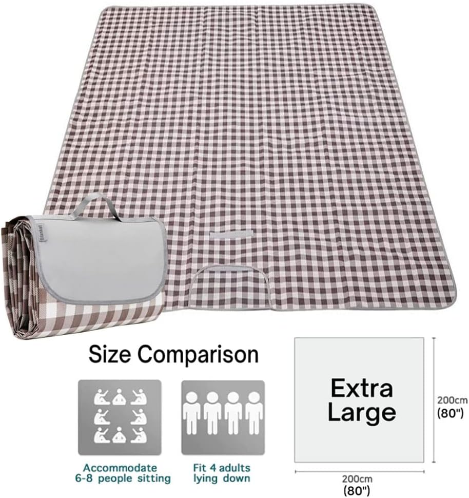 K Y KANGYUN Extra Large Picnic Blanket Outdoor Beach Blankets, Water-Resistant Foldable Sandproof Blankets Cute Picnic Mat for Beach, Camping Grass Lawn Park Mats (Brown 2, 80x80 in)