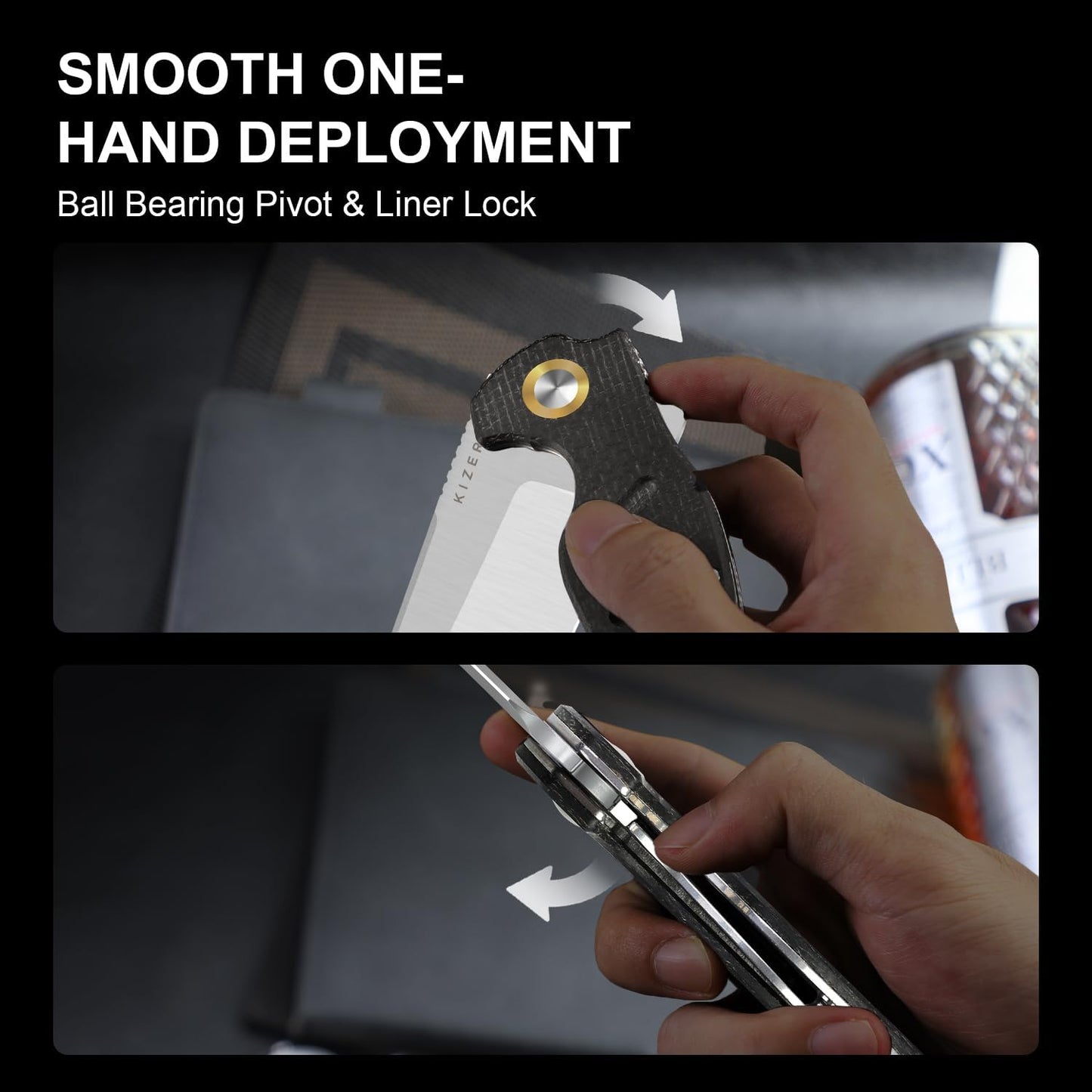 Kizer C01C XL Sheepdog Pocket Knife, 3.9" 14C28N Sheepsfoot Blade EDC Folding Knife with Black Burlap Norplex UltreX™ Micarta Handle, Liner Lock, Flipper, Camping Knives for Men Women, V5488M2