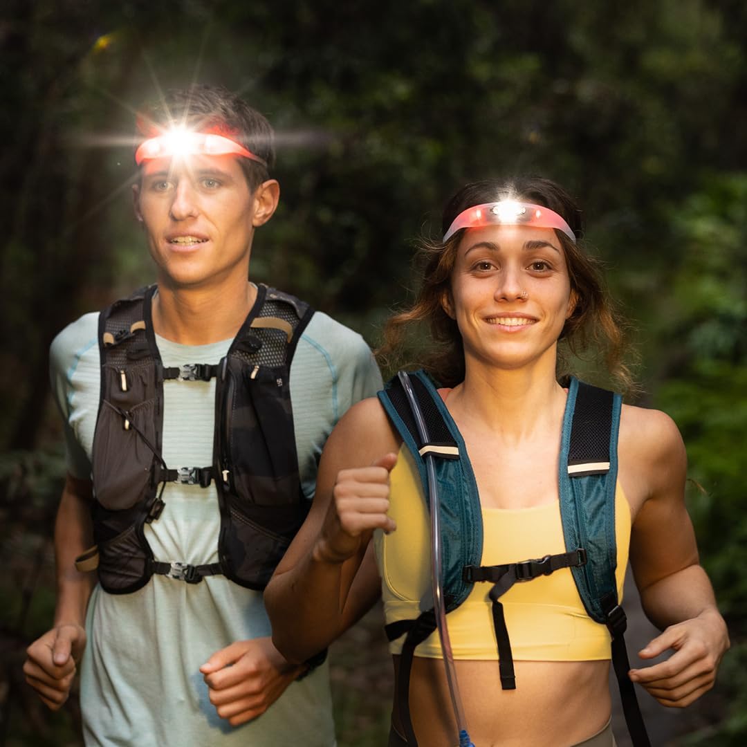 KNOG Bandicoot Run 250 USB Rechargeable LED Headlamp - Bright 40m Beam, Red Halo Mode, IP67 Waterproof Camping Headlamp - Comfortable Anti-Odor Silicone Strap for Running, Blue