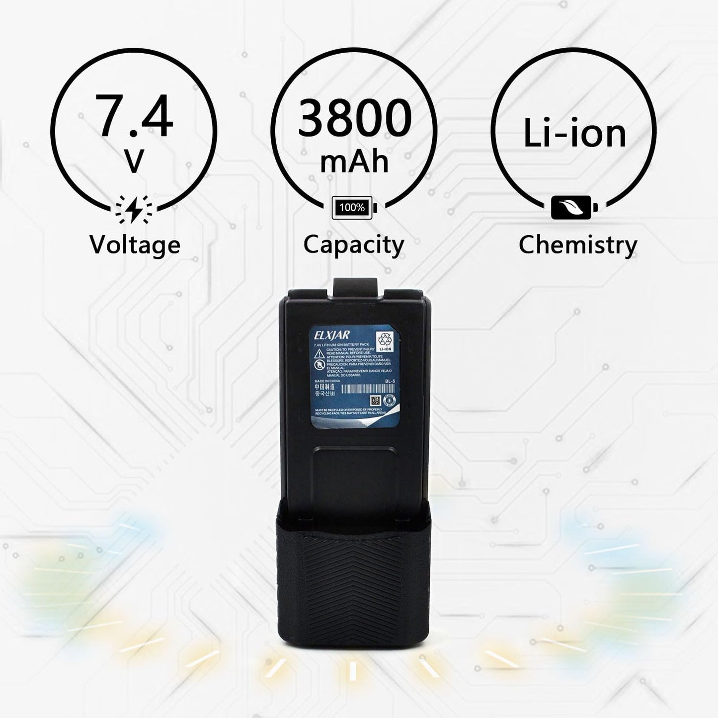 (2-Pack) 7.4V 3800mAh BL-5L Extended Battery Replacement for UV-5R UV-5RTP UV-5R Plus UV-5RX3 BF-F8HP RD-5R UV-5X3 BF-F9 Two Way Radio with USB Charging Cable