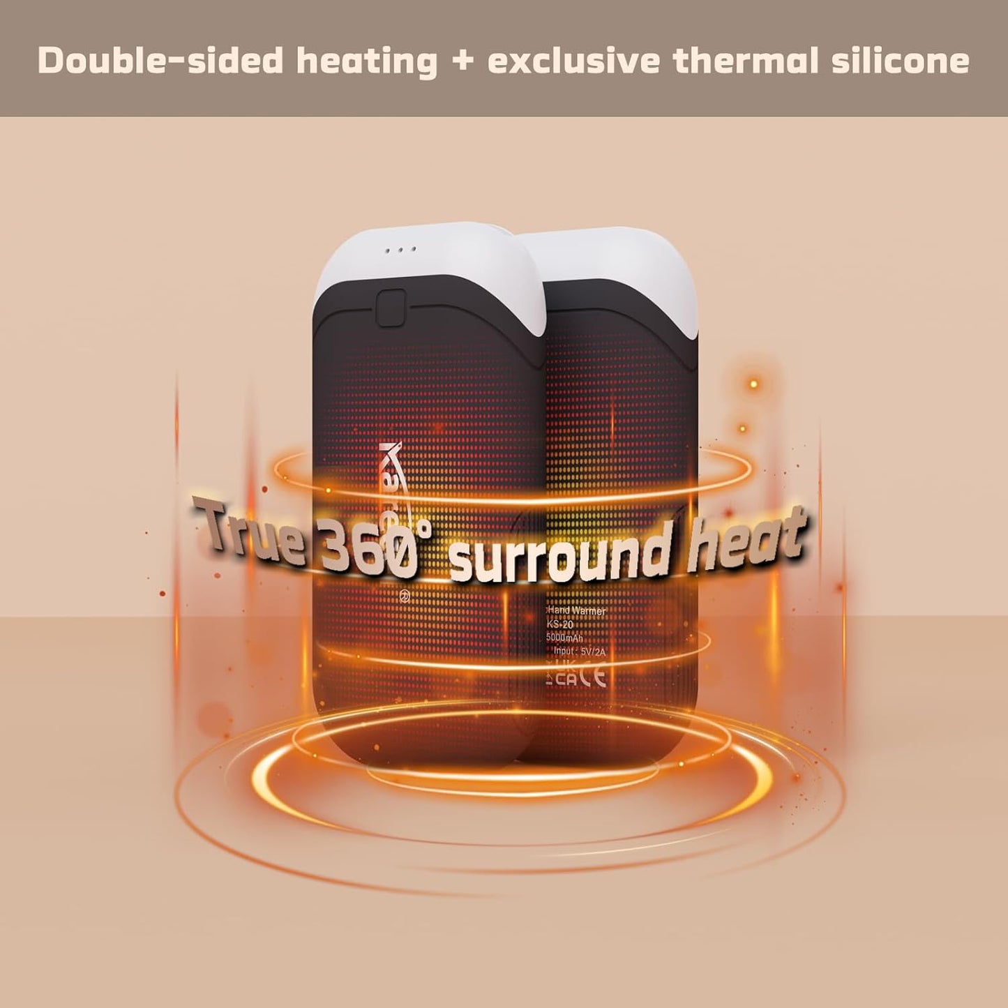Karecel Hand Warmers Rechargeable 2 Pack, 10,000mAh Thermally Conductive Silicone Hand Warmers for 360° Double-Sided Heat, Portable Pocket-Sized USB Electric Handwarmer, Electronic Gifts for Men Women