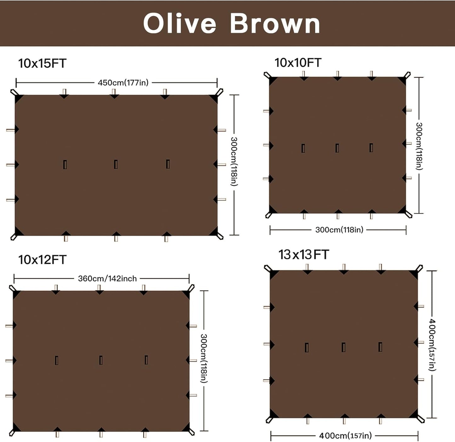 KALINCO Waterproof Camping Tarp Tent Hammock Rain Fly, 13X13FT, Mutifunctional Tent Footprint Lightweight Tarp for Camping, Hiking and Survival Shelter