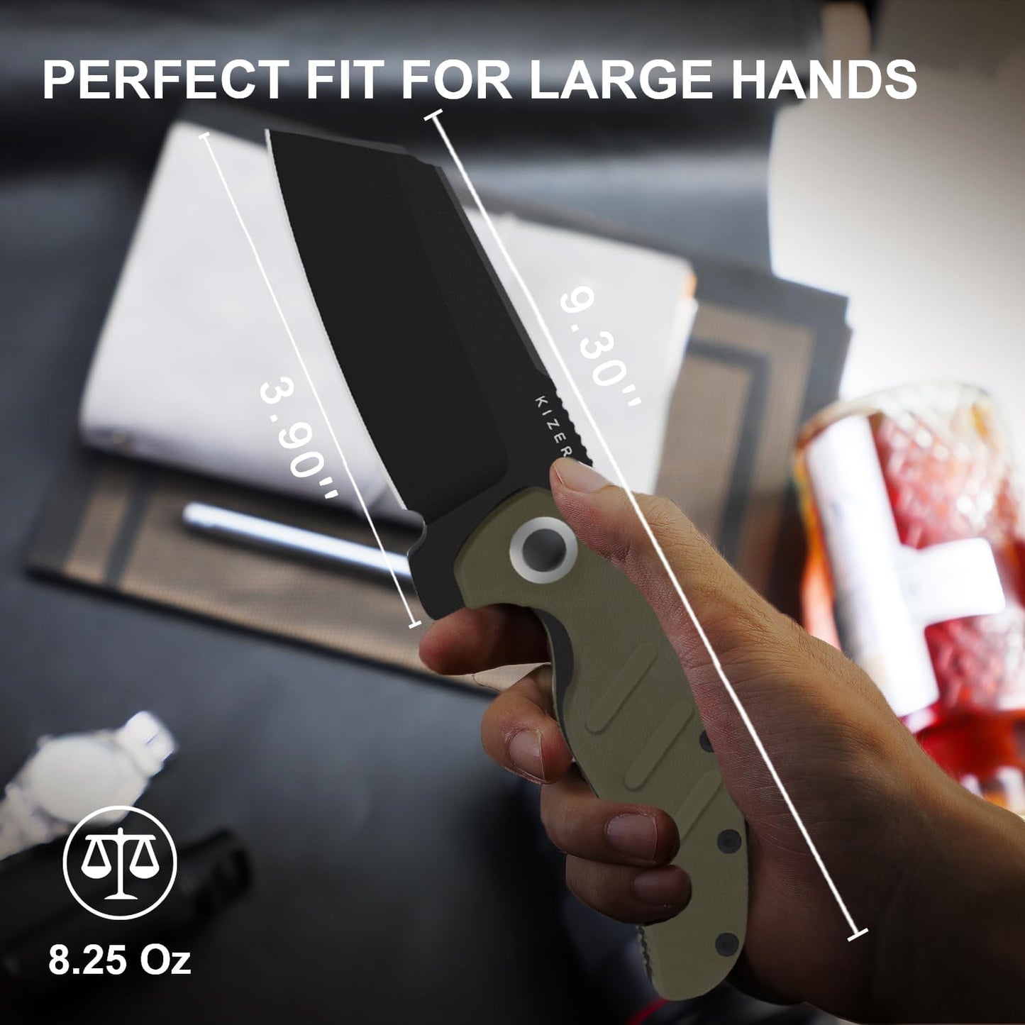 Kizer C01C XL Sheepdog Pocket Knife, 3.9" D2 Sheepsfoot Blade EDC Folding Knife with Green G10 Handle, Liner Lock, Flipper, and Pocket Clip, Camping Survival Knives for Men Women, V5488M1