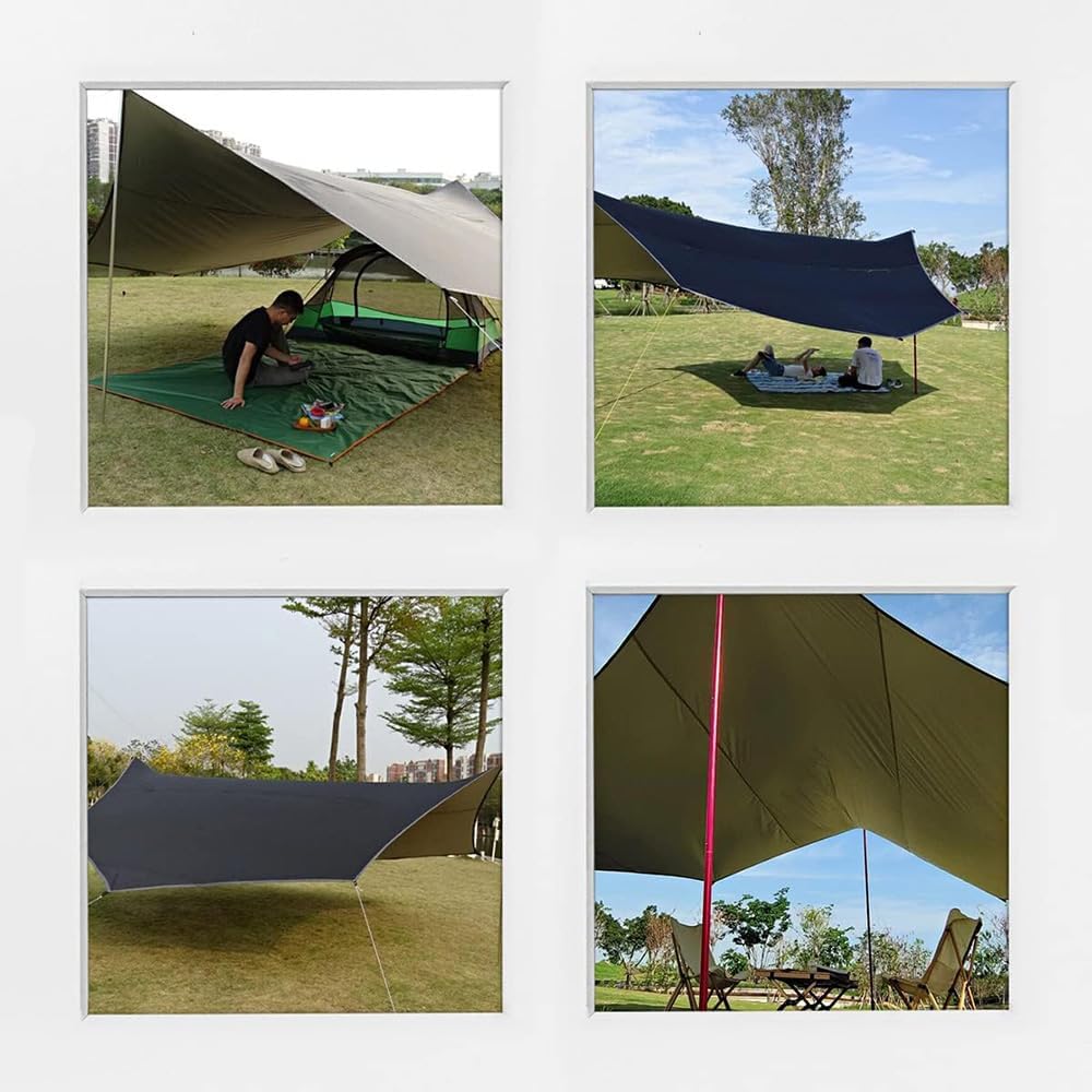 16x16 ft Large Camping Tarp Waterproof Hammock Rain Fly Camping Awning Sun Shelter (Without Pole) (Black)