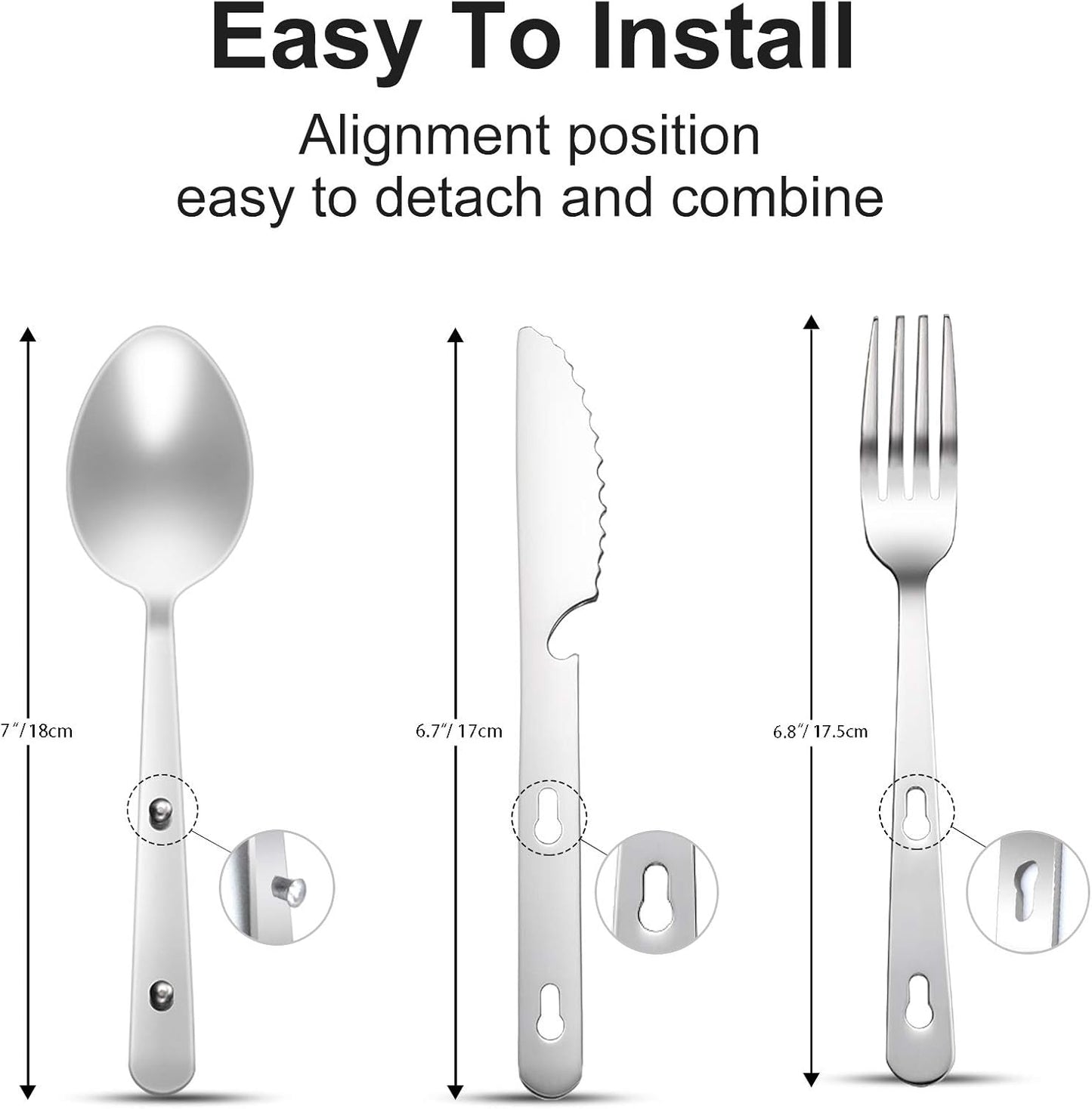 KINLINK 4-in-1 Camping Utensils 3-Pack, Portable Stainless Steel Spoon, Fork, Knife & Bottle Opener Combo Set, Travel/Camping/Hiking/Picnic/Barbecue/Outdoor Backpacking Utensils with Carrying Bag