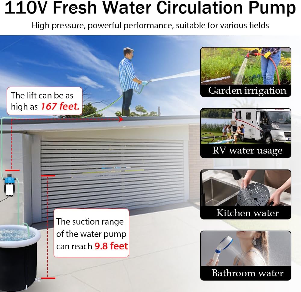 110V Electric High Pressure Water Pump with Diaphragm, Inline Water Transfer Pump, Camper Water System, On-Demand Water Pressure Booster Pump for Garden Hose & Water Pumps"
