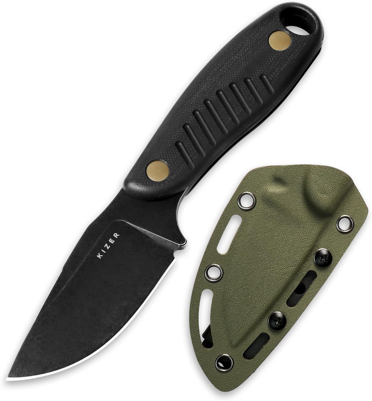 Kizer Hare Fixed Blade Knife with Sheath, 3.14" D2 Steel Blade EDC Fixed Blade Hunting Knives with Black G10 Handle, Small Bushcraft Survival Neck Knives, Outdoor Camping Knife for Men Women, 1077M1