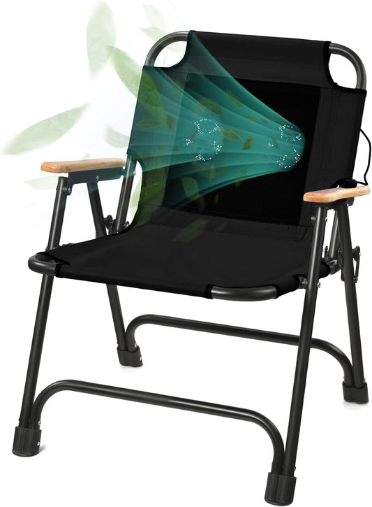 KNINE OUTDOORS Foldable Beach Chair Camping Chair with Fan, with USB-Powered Cooling System, for Camp, Beach, Fishing (Black)