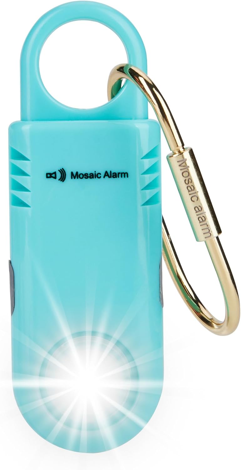 135dB Rechargeable Personal Safety Alarm Strobe Light Non Slip Grip Keychain Siren for Women Students. Flashlight Hiking Bear Alarm Emergency Mutual SOS Paging Alerts Loud Sound. Aqua