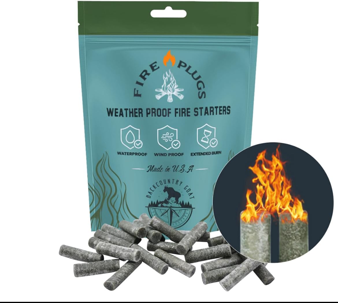 100% Waterproof Fire Plugs Fire Starters (50 Pack), BBQs, Smokers, Fire Pits, Fireplaces | Natural, Easy to Light, Emergency Ready