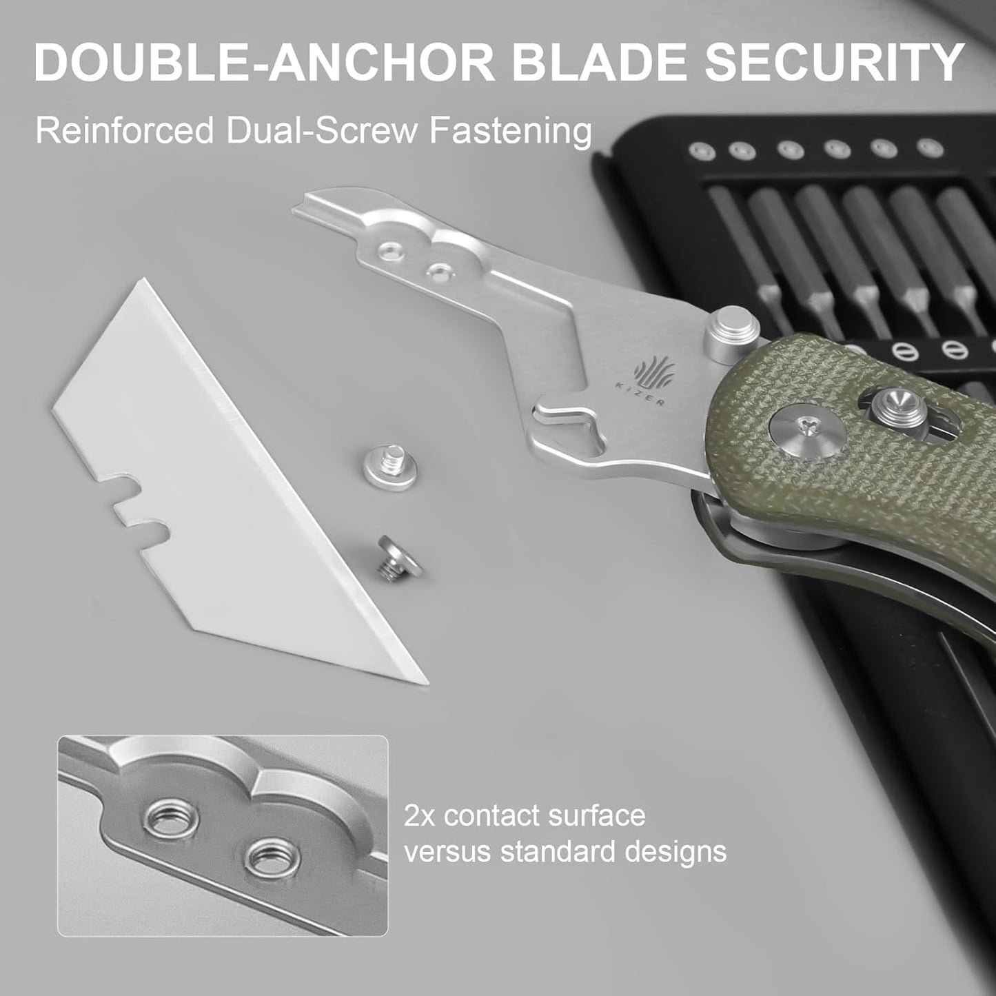 Kizer Drop Bear(Dual-screw Version) Folding Utility Knife, Clutch Lock Box Cutter EDC Pocket knife with 10PCS Razor Blades, Pocket Knives with Pocket Clip for Men Women V3619JM1