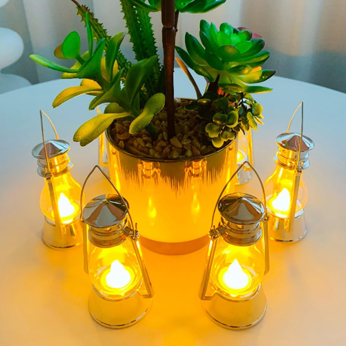 12 Pack Mini Lantern for Little Cowboy Centerpieces Tables Ideas Western Party Favor Decorations Wedding Decor Camping with 4inch Flickering LED Candle, Vintage Table Toppers Decorative