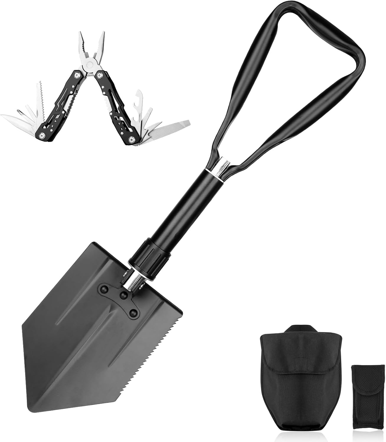 14-in-1 Tactical Multi-Tool with Locking Mechanism & Folding Shovel - Survival Gear for Camping, Snow, Hiking, Hunting, Emergency Readiness
