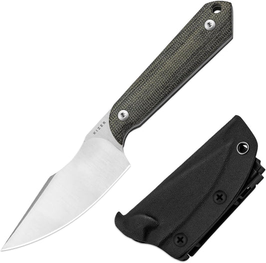 Kizer Mini Harpoon Fixed Blade Knife with Sheath, AEB-L Blade Hunting Knife with Micarta Handle, Camping Fixed Blade Small EDC knives for Hiking, Survival 1040SM2