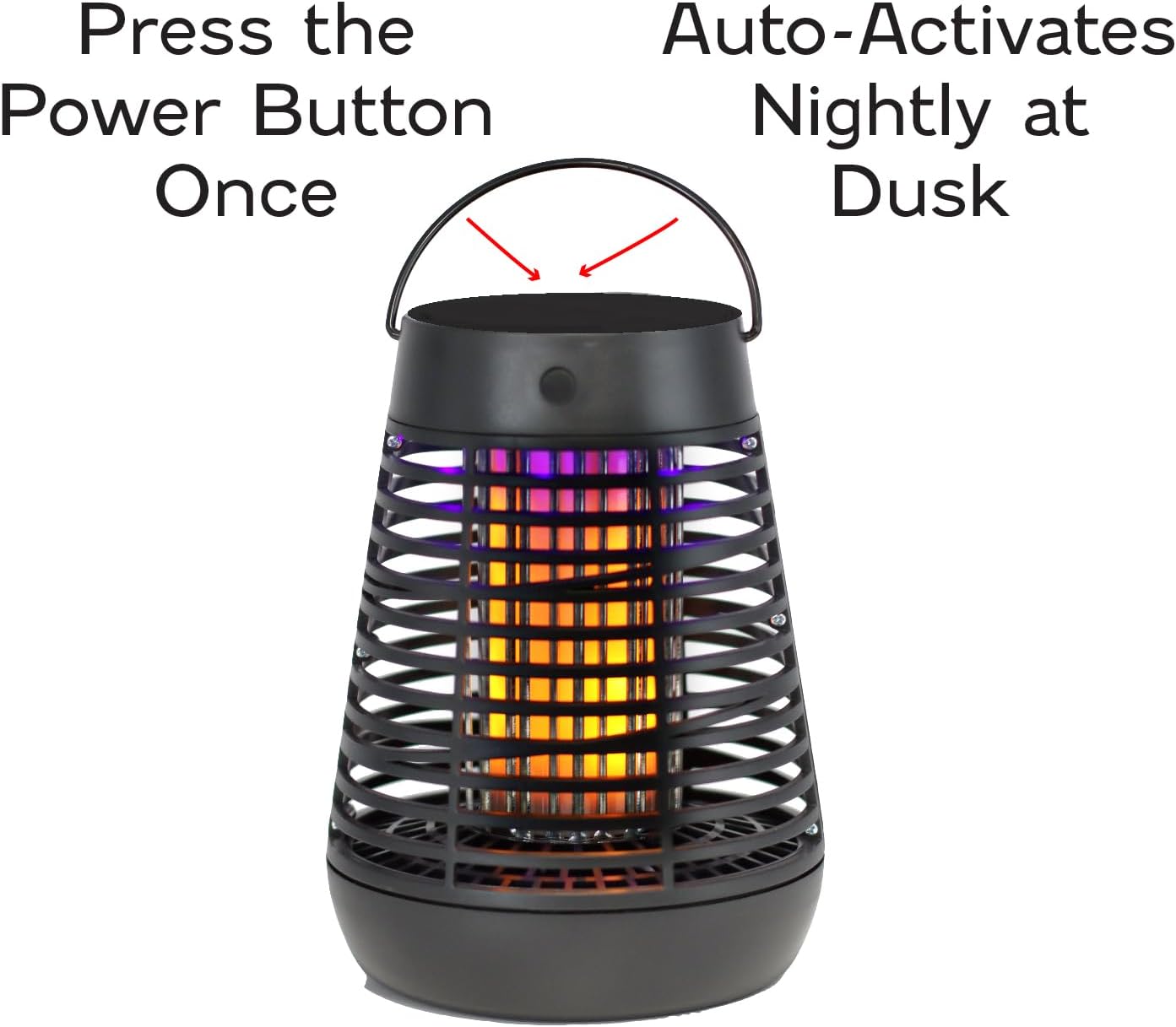 PIC Portable Bug Zapper, 600V Solar Powered Insect Trap & Fly Zapper for Outdoor Use, LED Flickering Flame, Activates Automatically in Dark, Weatherproof Outdoor Fly Trap, Kills Bugs on Contact