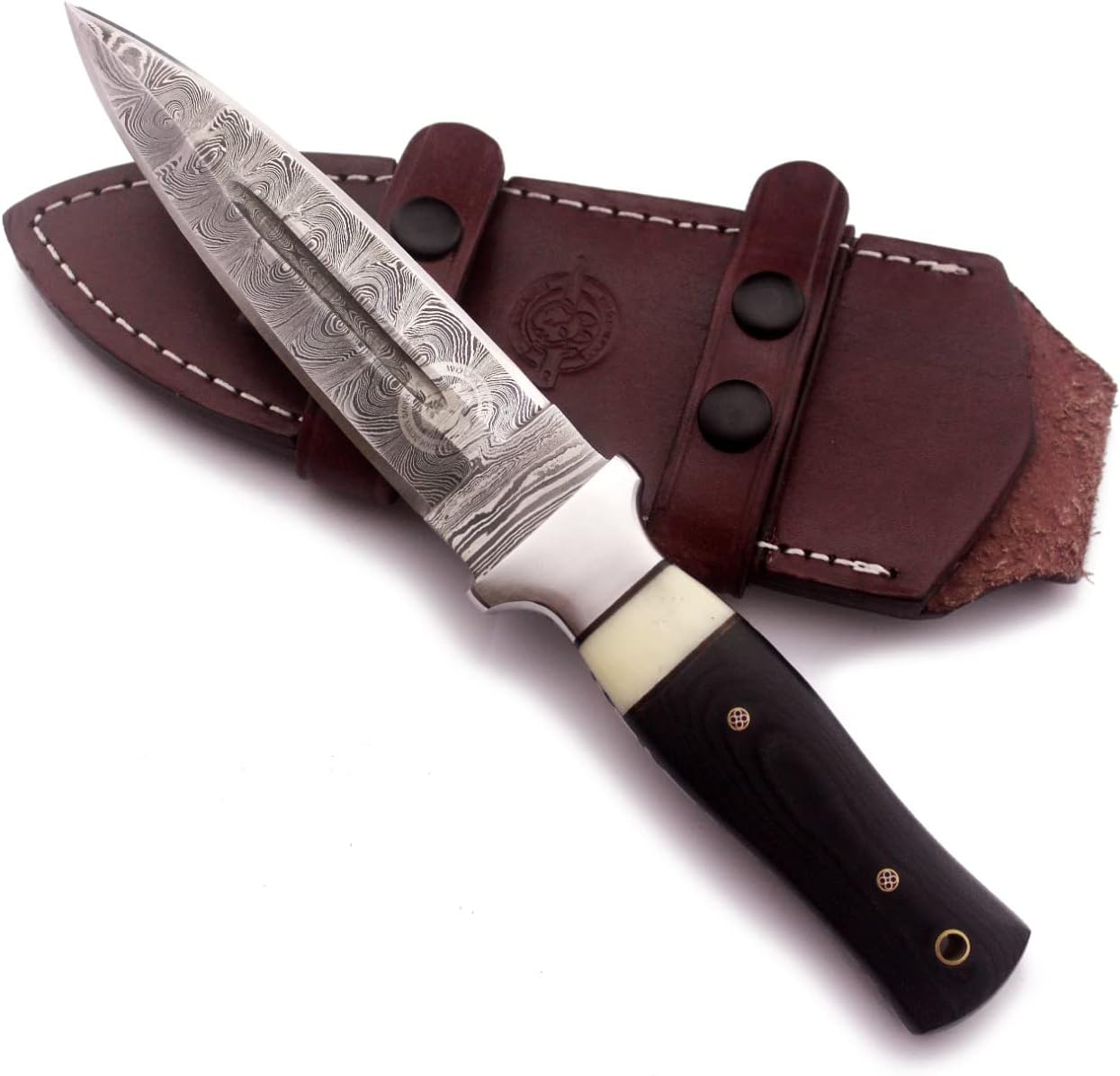 11" Handmade Damascus Steel Fixed Blade Knife – Ultimate Spear Point Dagger for Hunting, Survival, Camping, Hiking and Fishing – Full Tang Micarta Handle with Premium Cowhide Leather Sheath (DCX 22-58)