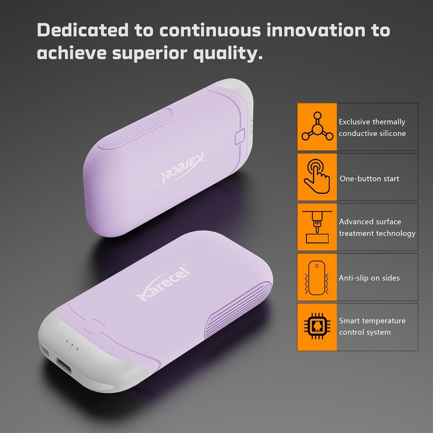 Karecel Hand Warmers Rechargeable 2 Pack, 10,000mAh Thermally Conductive Silicone Hand Warmers for 360° Double-Sided Heat, Portable Pocket-Sized USB Electric Handwarmer, Electronic Gifts for Men Women