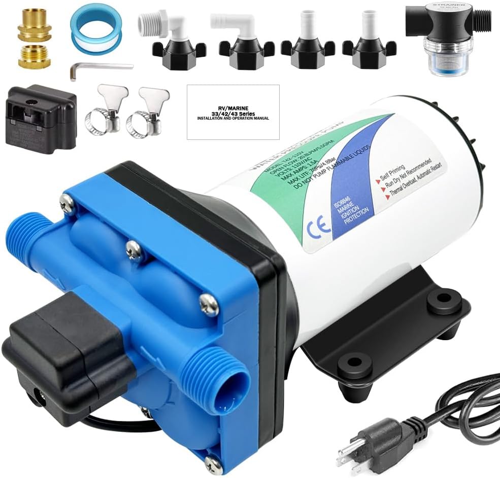110V Electric High Pressure Water Pump with Diaphragm, Inline Water Transfer Pump, Camper Water System, On-Demand Water Pressure Booster Pump for Garden Hose & Water Pumps"